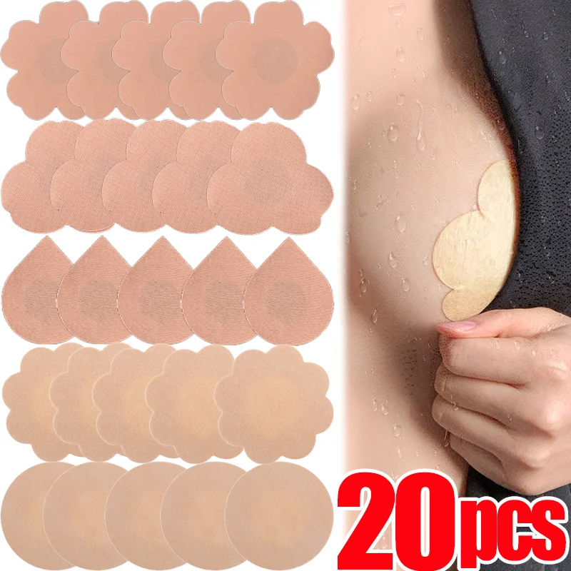 20pcs Disposable Thin Breathable Nipple Patch Fabric Nipple Cover Flower Bear Strapless Invisible Women Underwear Accessories