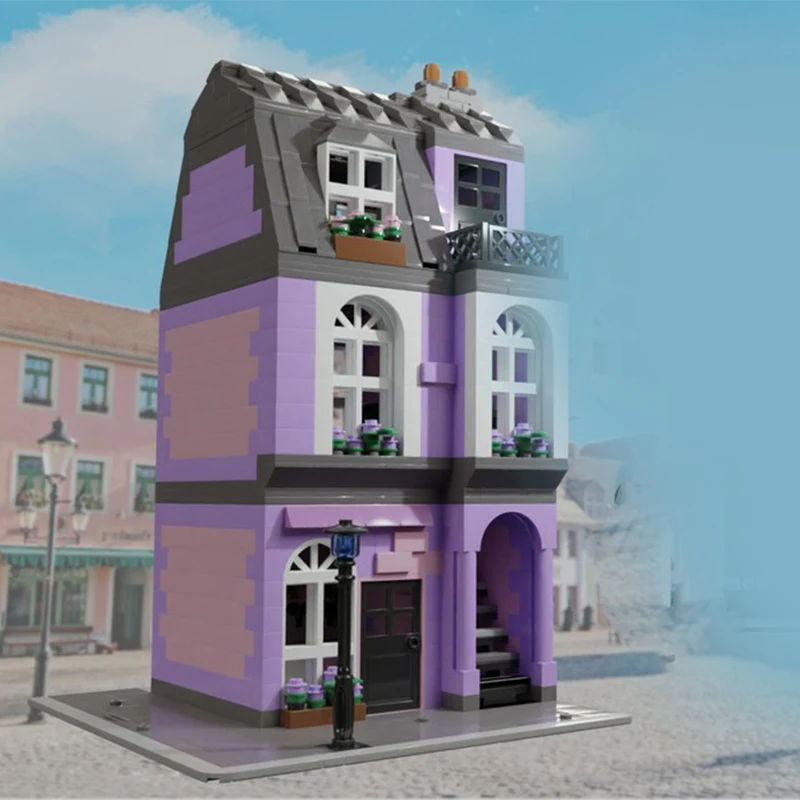 1324 elementy MOC Modułowy Sklep z Lodami Śliwka i Jagoda Modułowe Edukacyjne Budowle do Składania Klocki Prezent na Boże Narodzenie