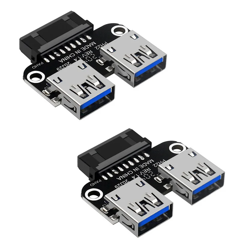 2Pcs USB 3.0 Motherboard Adapter USB 3.0 19 20 Pin Female To Dual USB 3.0 a Female Internal Header Adapter Converter