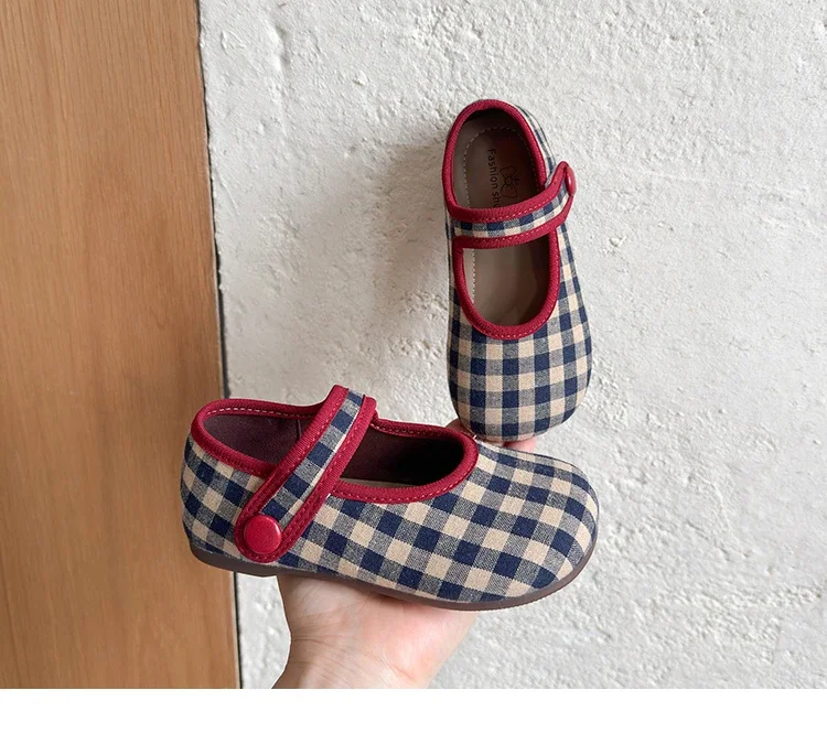 JGSHOWKITO Kleinkind Mädchen Schuhe Retro Karierte Ballerinas 2026 Neue Herbst Niedliche Kinder Weiche Schuhe Klassische Prinzessin Party Hochzeit Schuhe – Detail 7