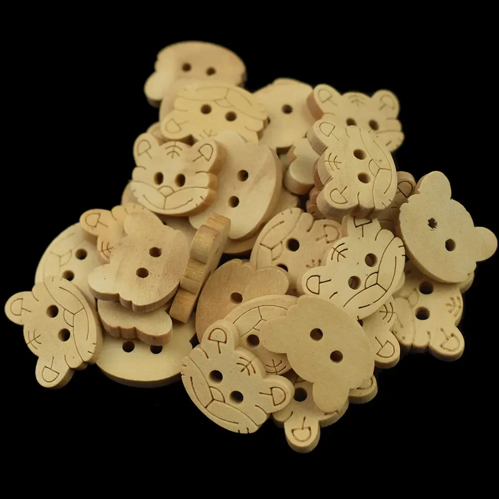 50PCS 19mm Wooden Tiger Button for Kids Clothes Cartoon Wood Buttons DIY Home Sewing Accessories Home DIY Handmade Craft Decor