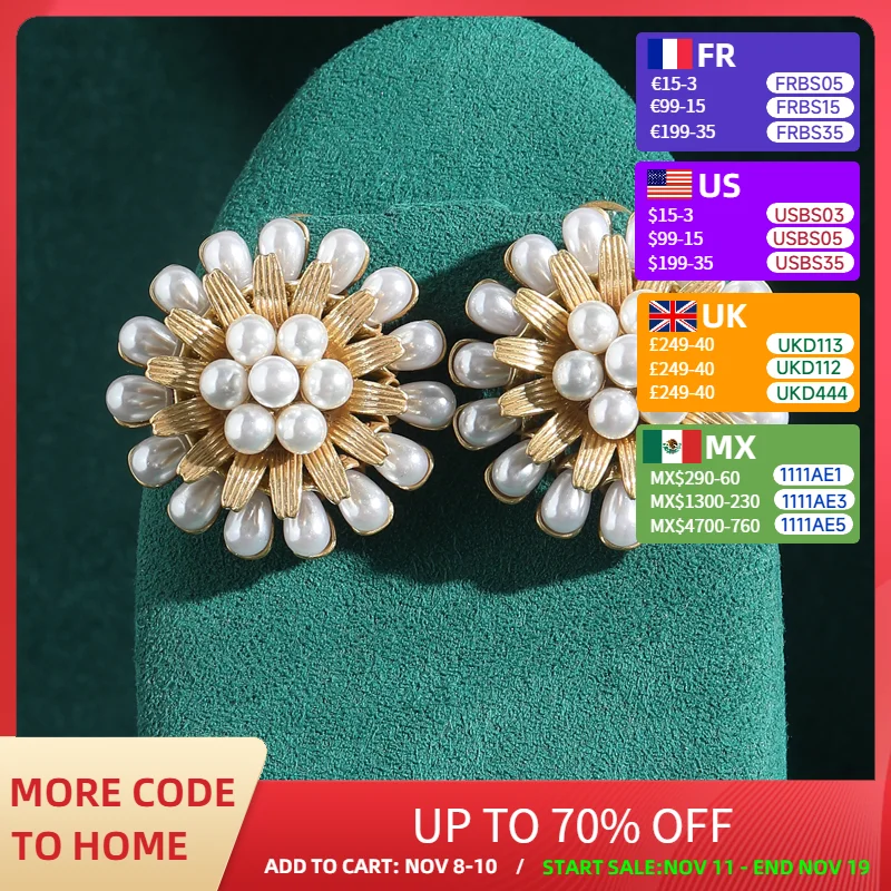 

Luxury Designer Pearl Flower Earrings For Woman Large Gold Color Charms Vintage Jewelry Antique Wedding High Quality Accessories