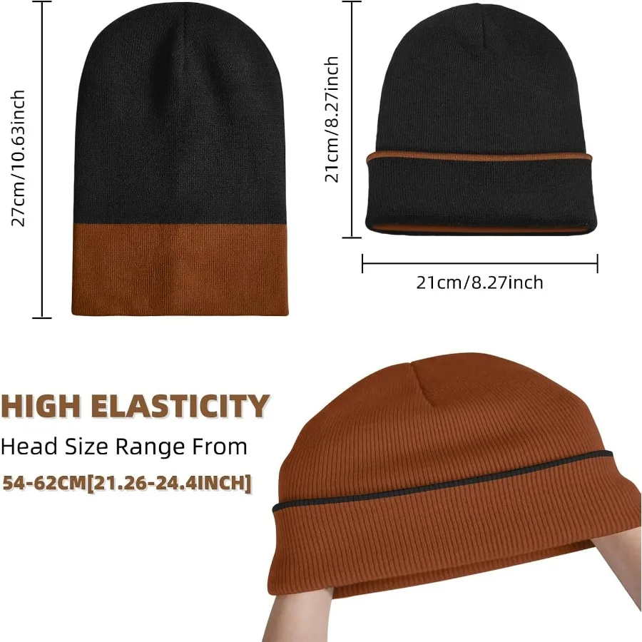 Rosoz Unisex-Beanie für den Winter, gestrickt, mit Totenkopf-Bündchen, weich, warm, für Herren/Damen, Slouchy Ski Watch Cap