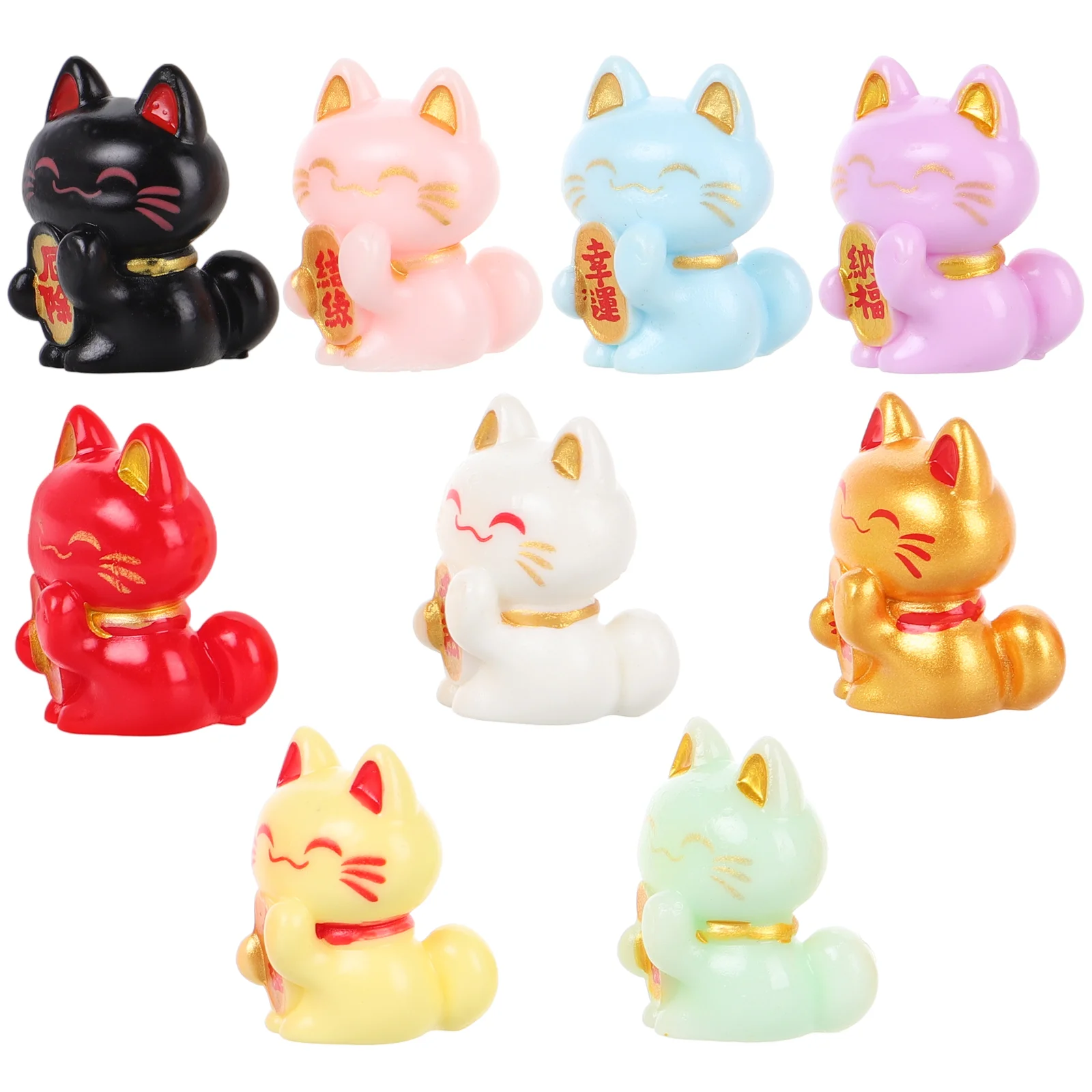 9 Pcs Lucky Cat Ornament Modeling Decor Plant Ornaments Fortune Statue Decoration Statuette Kitten Desktop Resin Miss Funny