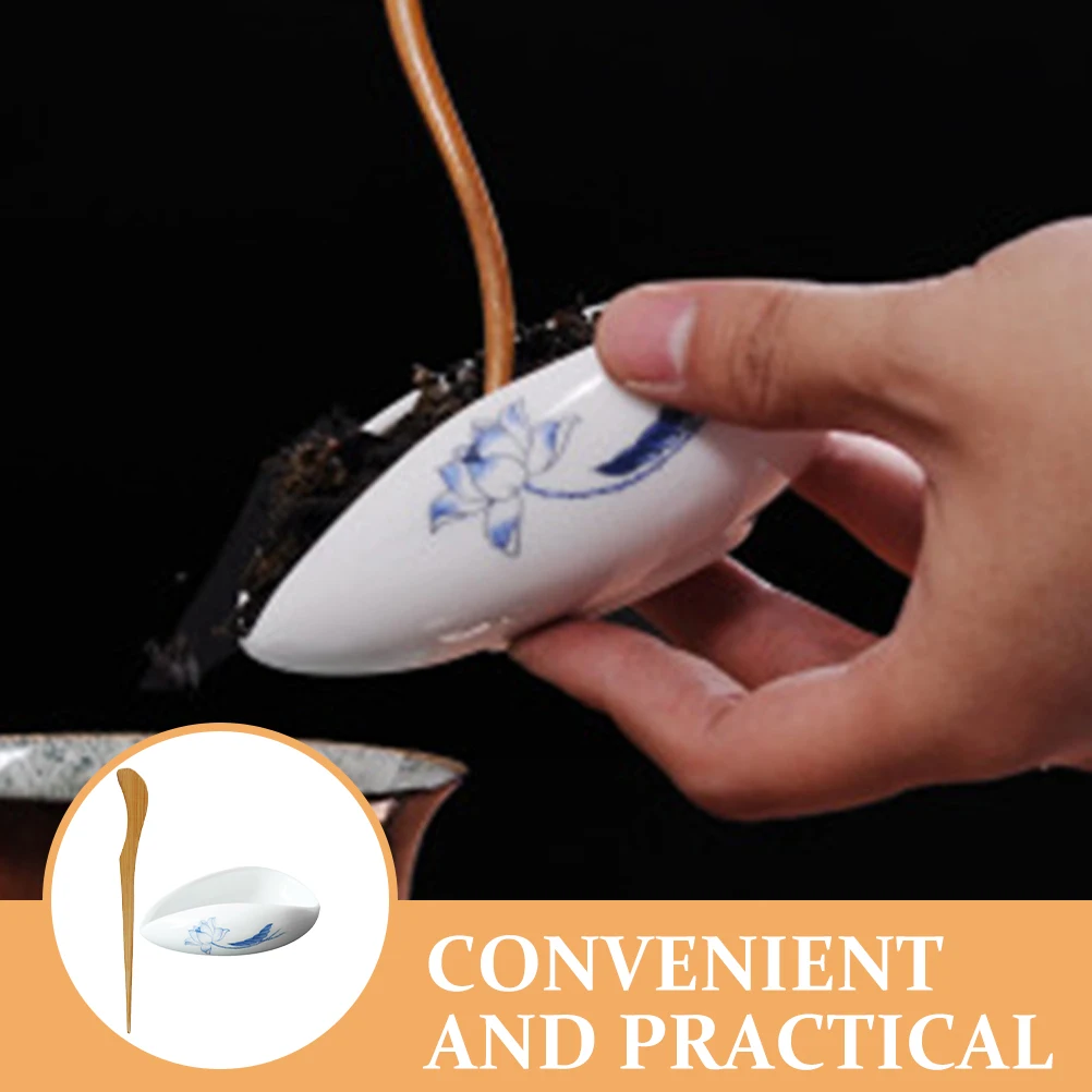 

Ceramic Vessel Scoop Loose Tea Holder Plate Coffee Beans Loose Tea Holder Vintage Style Travel Spoons Dosing Cup