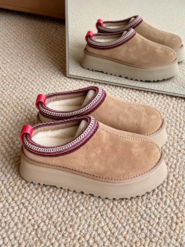 Winter Warm Women's Shoes Plush Slippers Wool Comfortable Thick Bottom Snow Boots Classic Leather Suede Women's Style