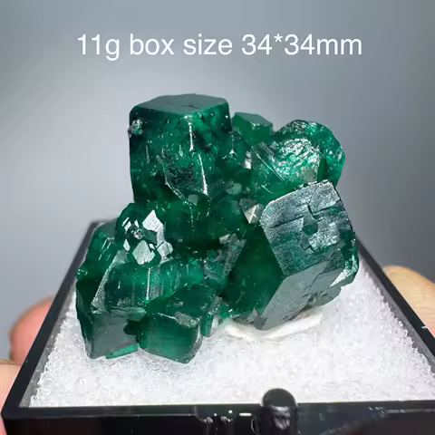 Natural Congo Green Dioptase Mineral Specimen Quartz Healing Stone Teaching Collection Home Decor Box Size 34X34mm