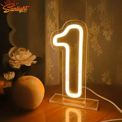 Numbers Neon Sign Birthday Acrylic Lights 1 with Switch and Base for Wedding Party Business Beauty Salon Wall Decor