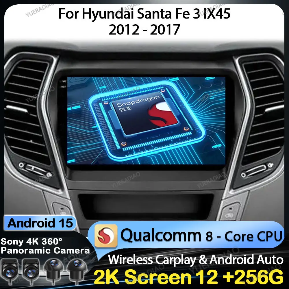 

Автомобильный радиоприемник Android 15 для Hyundai Santa Fe 3 IX45 2012 2014 2015 2017, Qualcomm GPS NAVI, мультимедийный видеоплеер 2DIN BT 4G WIFI