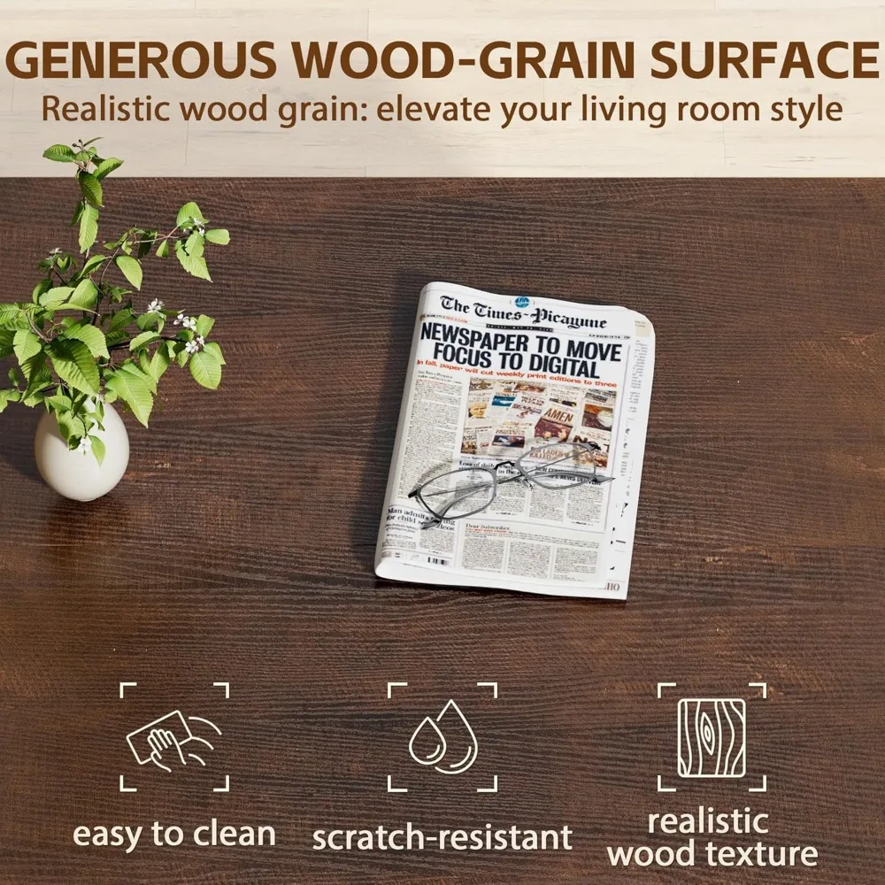 Modern Farmhouse Style Dual Compartment Coffee Table, Wood Cocktail Table for Living Room and Office Lounge