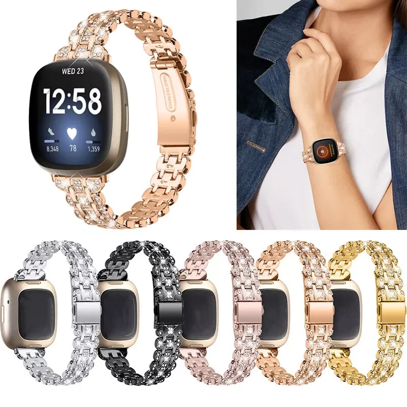 Strap Metal Band for Fitbit Versa3 Sense Watchband Bling Diamond Bracelet for Fitbit Versa4 Sense2 Replacement Band Accessories