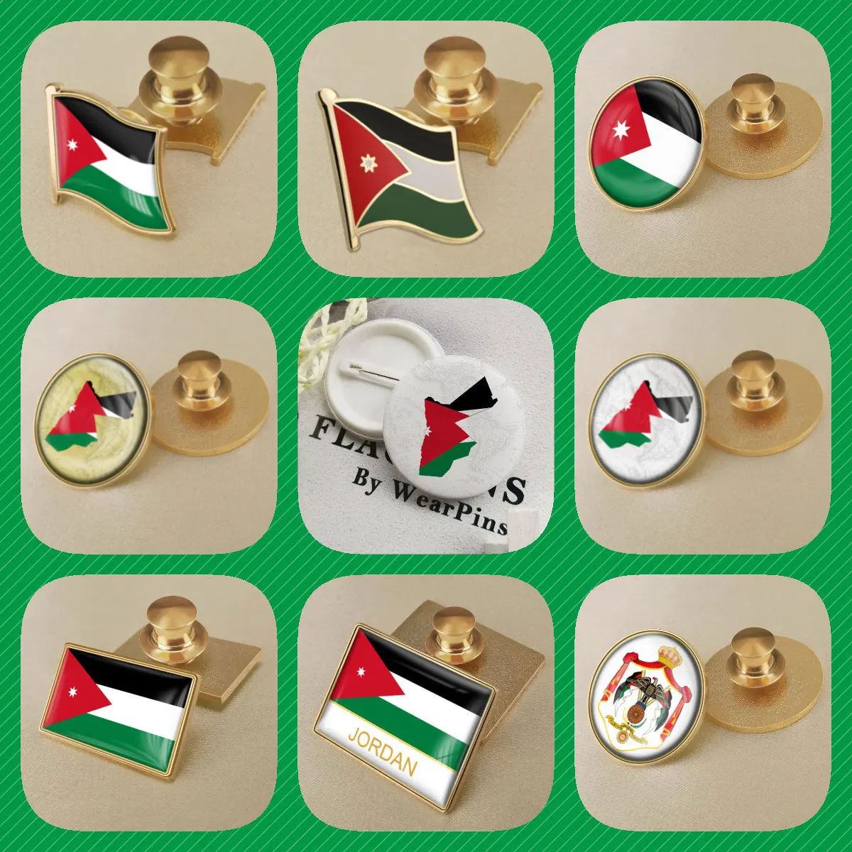 Jordan Jordanese Map Flag National Emblem National Flower Brooches Badges Lapel Pins