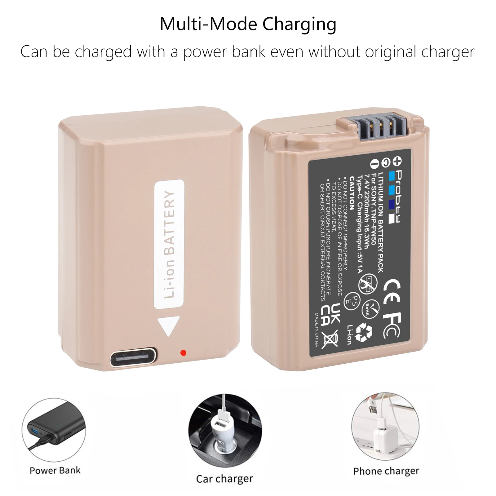 NP-FW50 NP FW50 Battery with Type-C Charging Inpu For Sony ZV-E10, Alpha A6400 A6000 A6300 A6500 A5100 A7 A7II A7RII A7SII A7S