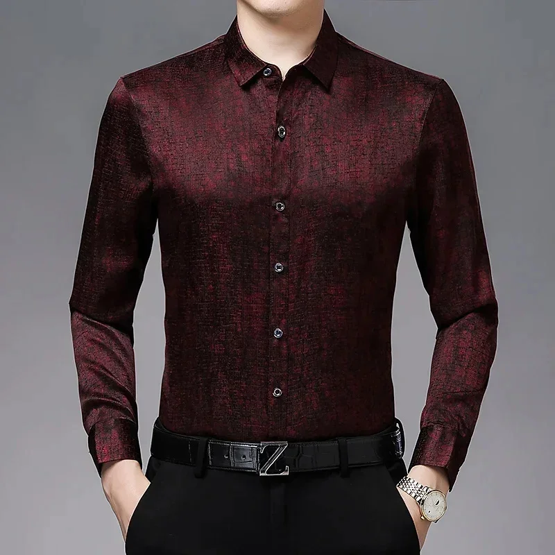 Top100% Mulberry Silk Shirt Men Clothing 2025 Spring Autumn New Male Social Non-iron Luxury Long Sleeve Casual Coat Trend