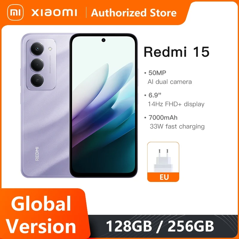Versão global Xiaomi Redmi 15 Smartphone 6,9 "50MP 7000mAh bateria 33W carregamento rápido IP64 Snapdragon ®   685 Plataforma Móvel
