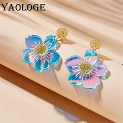 YAOLOGE Creative Dazzling Flowers Drop Earrings For Women Girl Fashion New Laser Acrylic Jewelry Lady Gift Party серьги женские