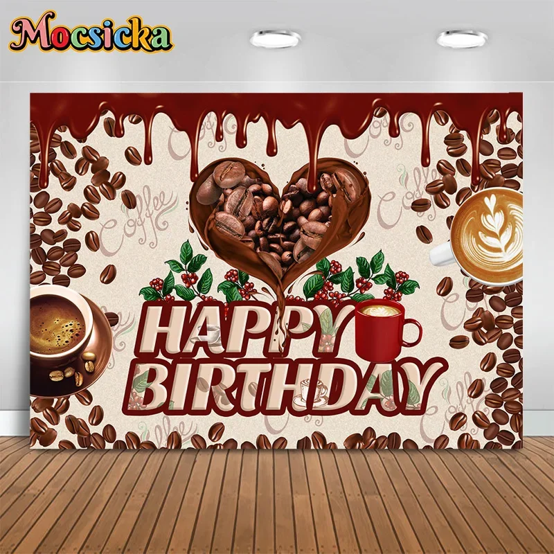 Mocsicka Photography Backgrounds Happy Birthday Coffee Bean Heart Decor Backdrop Cake Smash Adult Kids Portrait Photo Studio