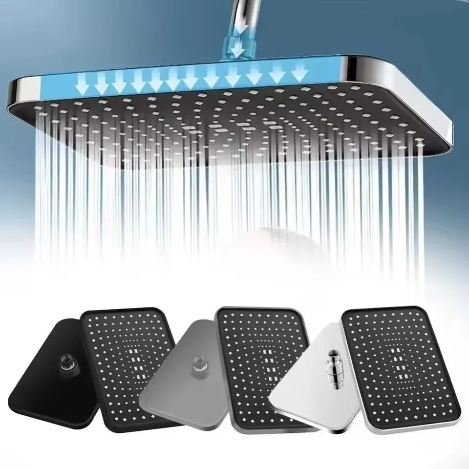 New 12 Inches Large Size High Pressure Overhead Rain Shower Head Large Flow Booster Rain Shower Head 360° Rotation Water Saving