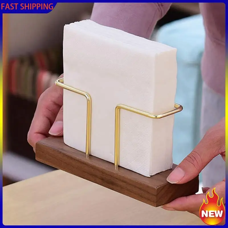 Hot Trend-2X Napkin Holder For Tables,Walnut Wood Glossy Metal Holder Separate Tissue Dispensers For Kitchen And Restaurant B