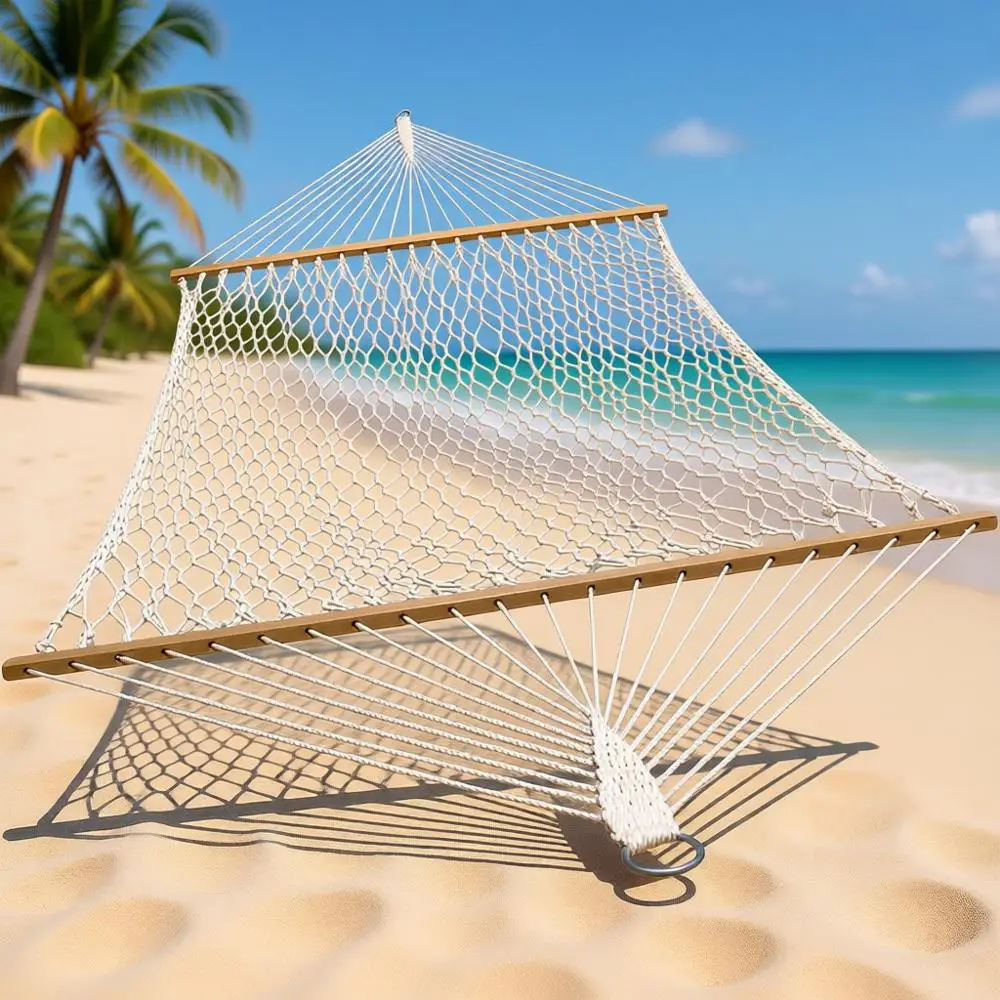 

Прочный хлопковый гамак с разветвительными балками, выдерживающий нагрузку до 204 кг, для использования в помещении и на улице — натуральный цвет