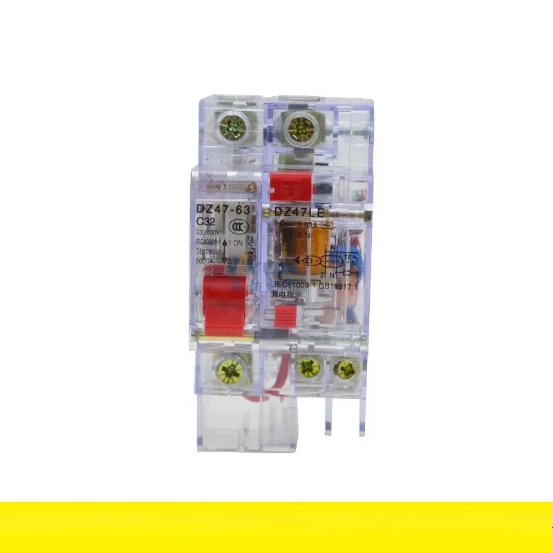DZ47LE‑63 Transparent RCCB Residual Current Circuit Breaker 1P+N 2P 3P 3P+N 4P 3A‑63A Earth‑Leakage Protection Switch