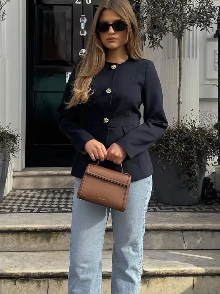 

HH Spring Fashion Women Sets Solid Long Sleeve Single-Breasted O-Neck Blazer Top+Mid Waist Pockets Zipper Pants Female Suits