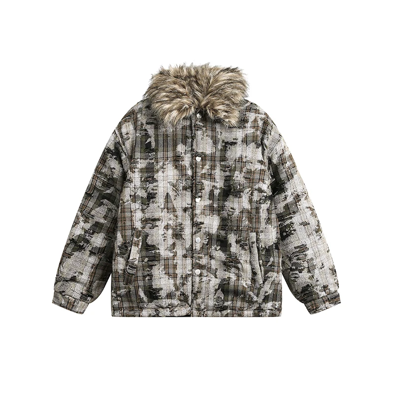 PFNW American Cleanfit Uitneembare Bontkraag Parka Jas Heren Winter Verdikte Camouflage Plaid Katoen gewatteerde Jas Nieuwe CPG2185