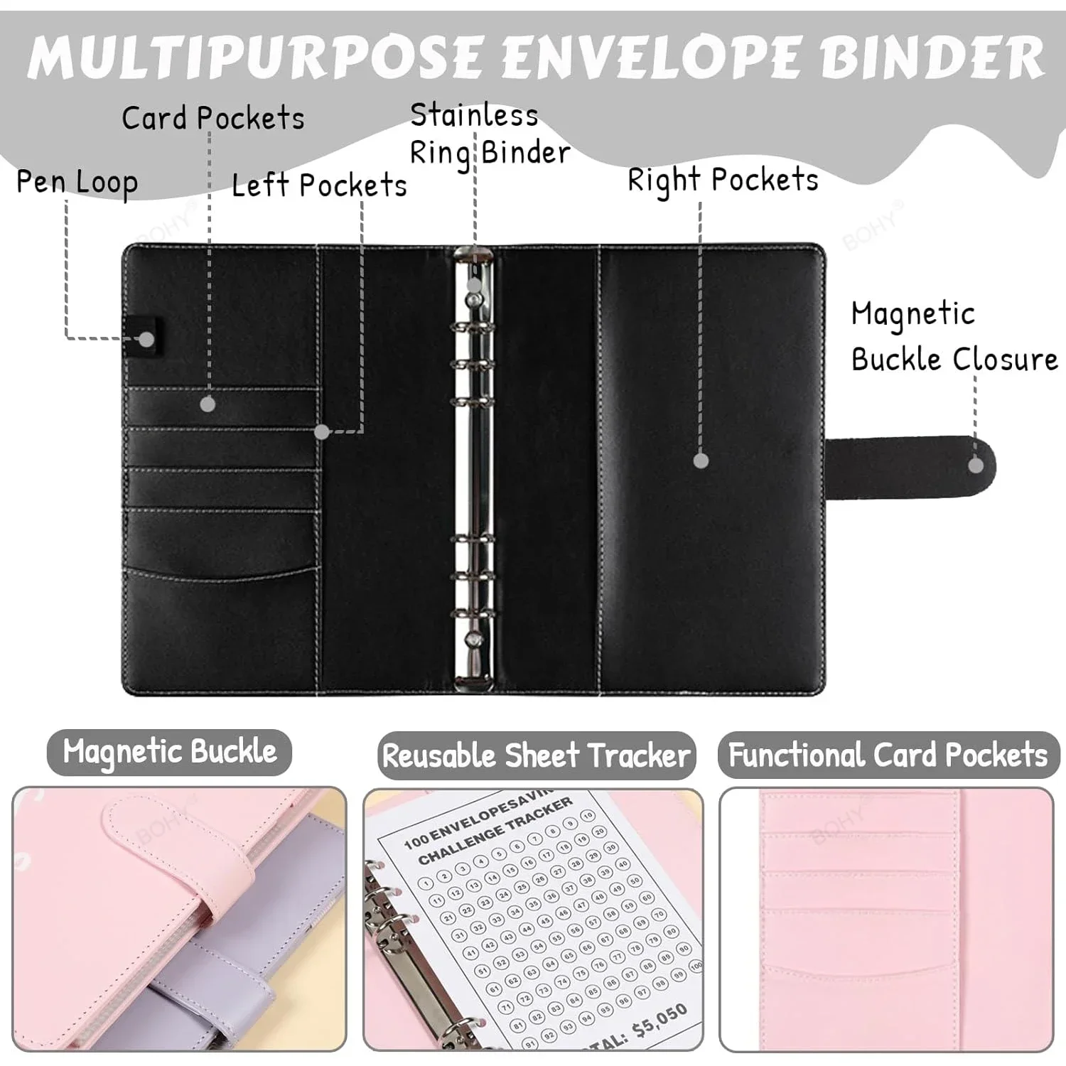 Imagem -05 - Envelopes Challenge Binder para Adultos a6 Money Saving Binder Orçamento com Dinheiro 100 Envelopes