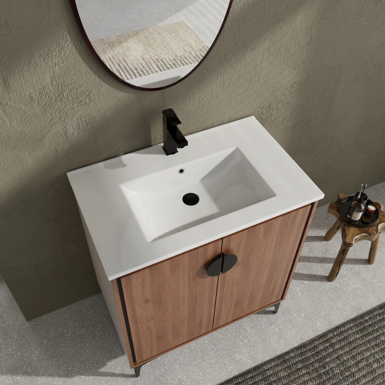 Tocador de baño de 30 ", 2 puertas, mueble de baño, mueble independiente de madera de ingeniería con lavabo