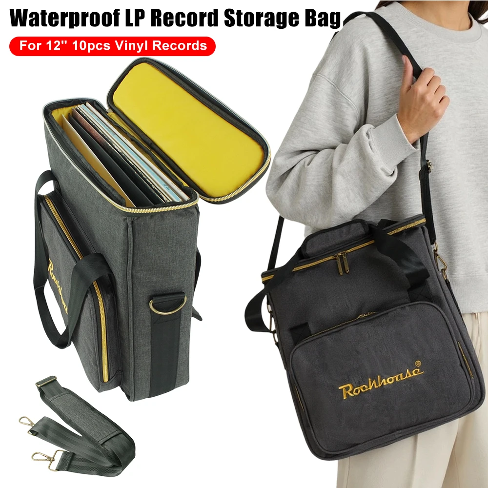 12インチビニールレコード収納バッグ-lpビニールレコードトラベルキャリングケース-防水cdオーガナイザーバッグ-最大10枚のビニールアルバム収納可能