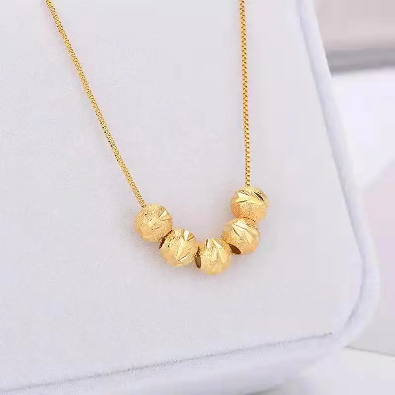 Korea Fashion Steel Jewelry Transfer Golden Beans Collar Necklace for Women Simple Beaded Pendant Necklace Collares Jewelry Gift
