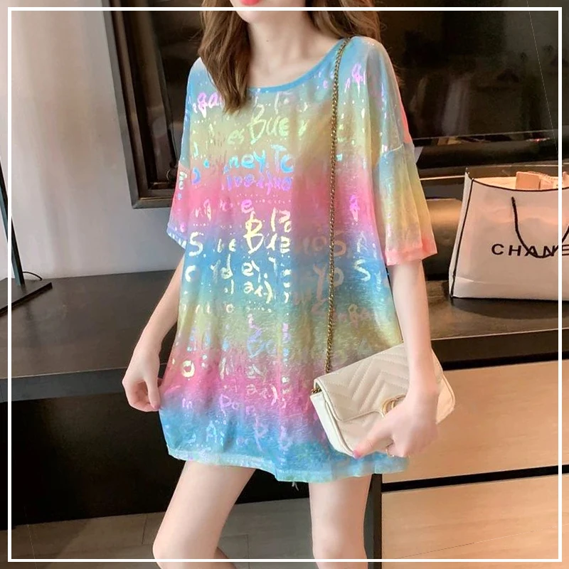 

2024 New Summer Personalized and Fashionable Design with Round Neck Contrast Letter Print Off Back Short Sleeve T-shirt