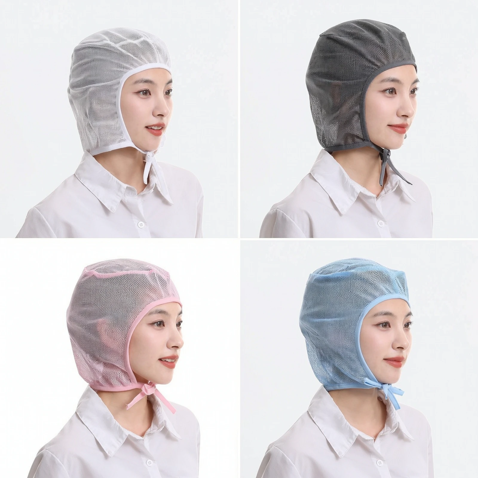 Full-Cover Work Cap Breathable Mesh Cap with Tie Closure Mesh Hat Lightweight One-Size for Food Handlers, Workshops