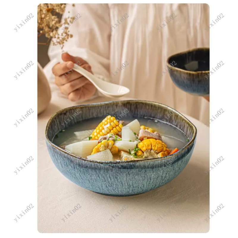 Large Capacity Ceramic Soup Bowl Deep Irregular Design Aesthetic Boiled Fish Serving Bowl for Kitchen Household