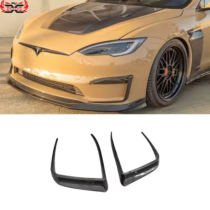 

Dry Carbon Fiber Front Fog Canards for Tesla 2022-2024 Model S Car Bumper Splitter Dry Carbon Fiber Fog Light Frame Overlay