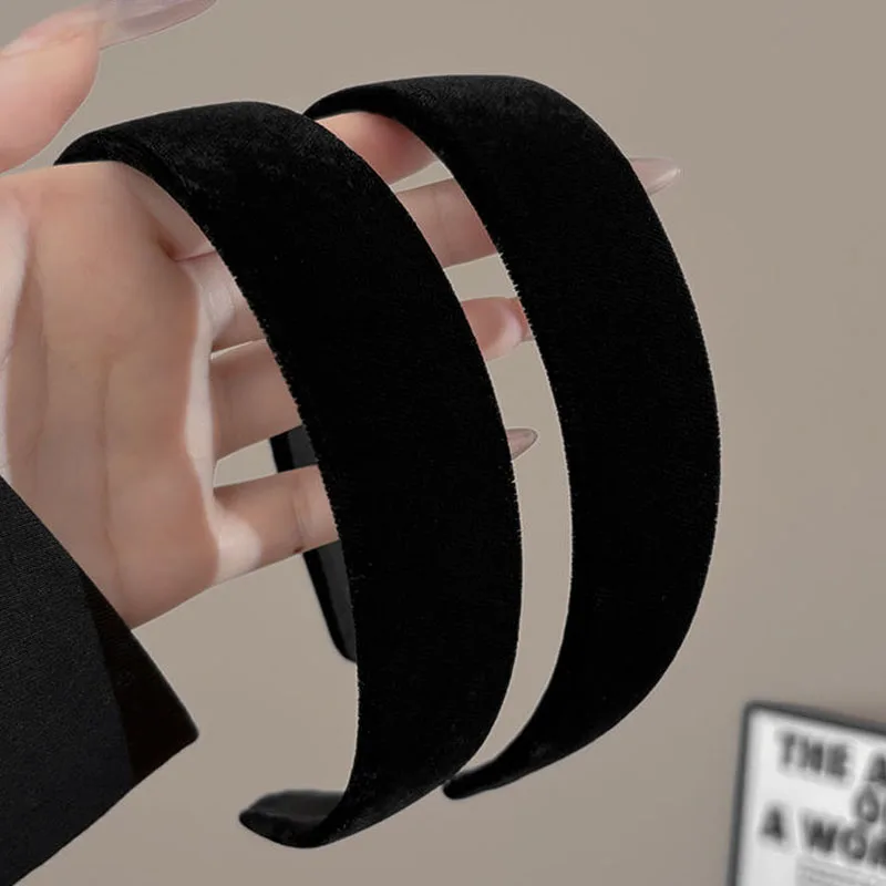 

New Black Velvet Wide Hairband for Women Girls Vintage Sponge Wash Hair Pressing Headband Simple Fashion Party Daily Headwear