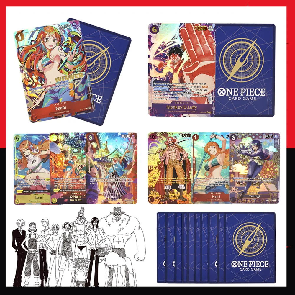 

Anime One Piece OPCG English Version Proxy Cards Nami/Luffy/Roger Character/Leader Collection Game Winner Cards