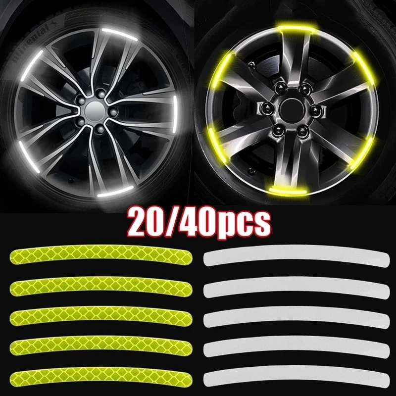 Pegatinas reflectantes para rueda de coche, tiras de advertencia de seguridad para cubo de neumático de coche, motocicleta, bicicleta, pegatina reflectante de estilo nocturno, 20/40 piezas