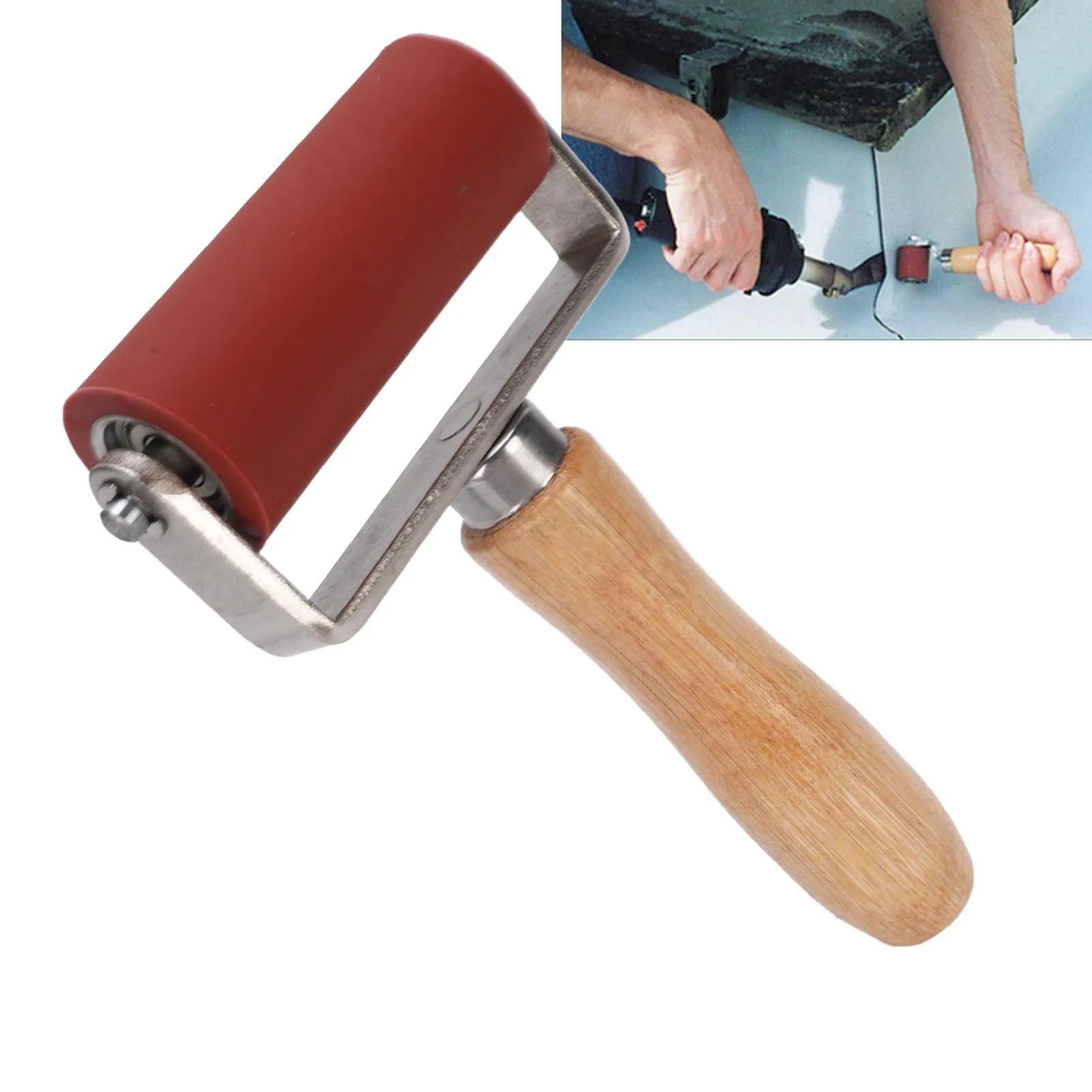Press Roller Tool 260℃ High Temp Resisting Wood Handle Versatile Usage Silicone Welding Seam Roller for PVC Water Proof Roll