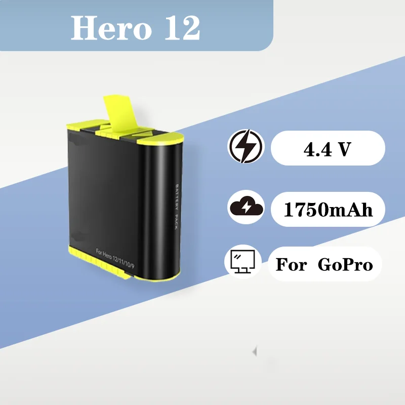 

High Capacity Replacement Battery 1750mAh 4.4V Compatible ForGoPro 12 GoPro 4 Action Camera
