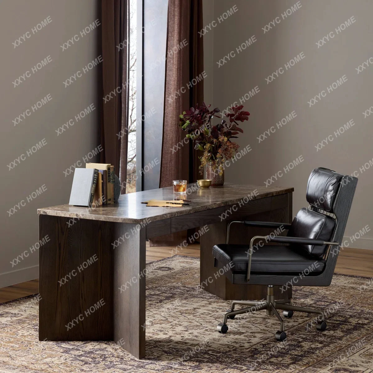 Medieval solid wood marble  workbench simple light luxury desk home retro computer  writing