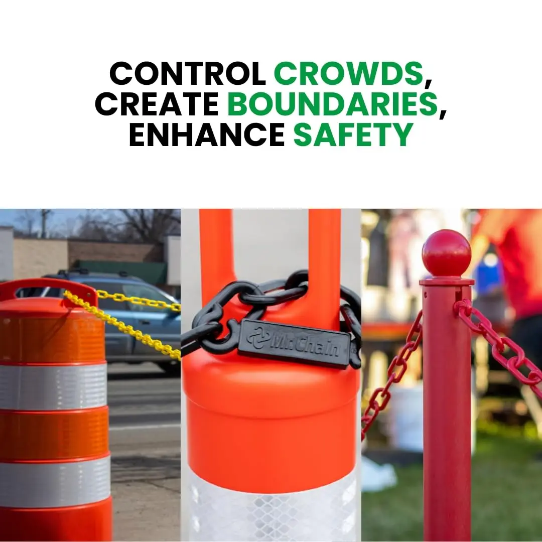 Plastic Barrier Chain – Red, 2-Inch Link Diameter, 100-Foot Length – Lightweight, Durable, UV-Resistant HDPE – Visual