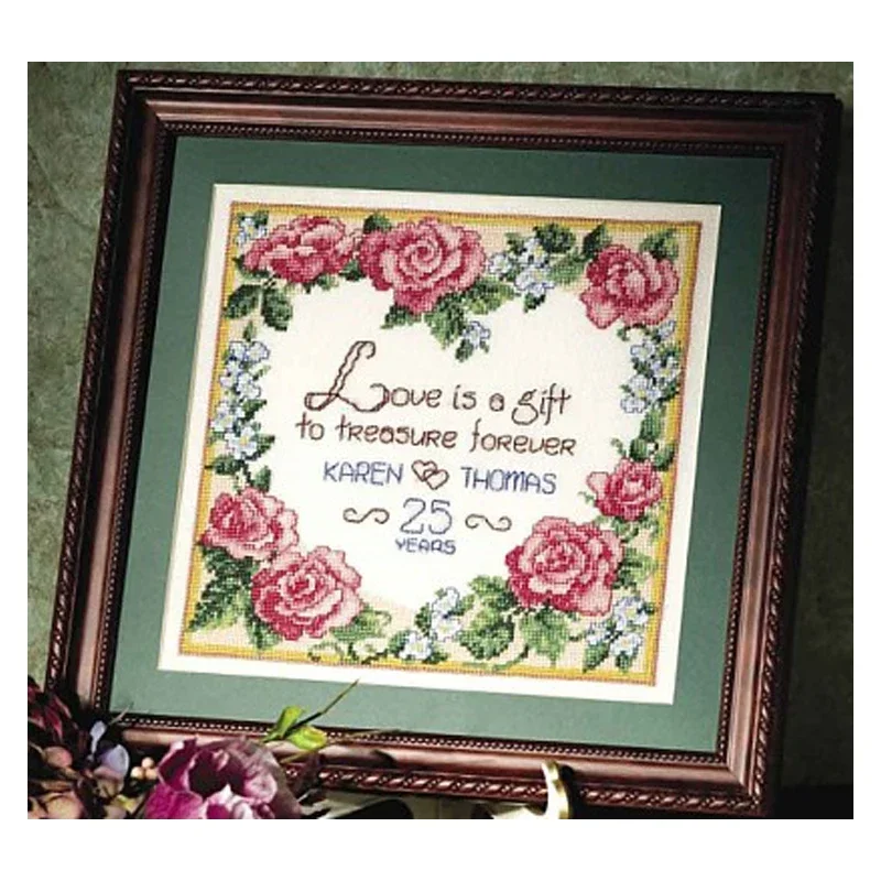 Amishop Love Oath Statement Cross Stitches Kits Sets Love Is A Gift Roses Flowers Home Decoration Diy