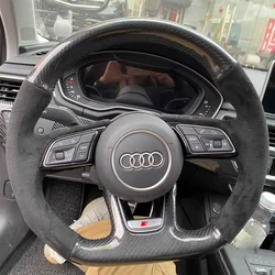 Hand Stitched black suede carbon fibre non-slip Steering Wheel Cover For Audi A3 (8V) A4 (B9) Avant A5(F5) A1 (8X) Sportback Q2
