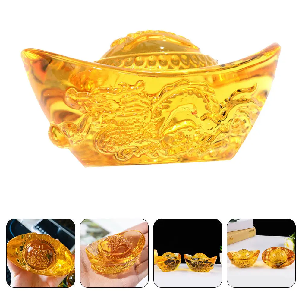 Crystal Carved Dragon Year Ingot Ornament Unique Desktop Decor Small Crystal Ingot Sculpture Creative Office Decoration