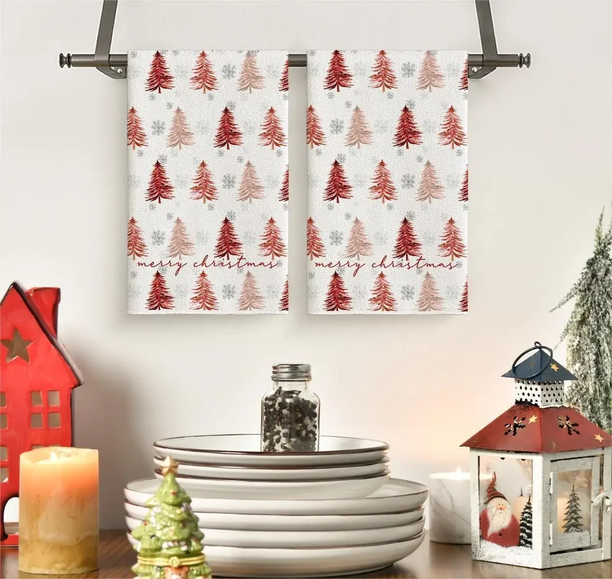 2Pcs, Red-Brown Cedar Christmas Kitchen Towels, 40Cm*60Cm Towel Set, Super Absorbent Soft Cleaning Cloth, Cooking and Baking Tea
