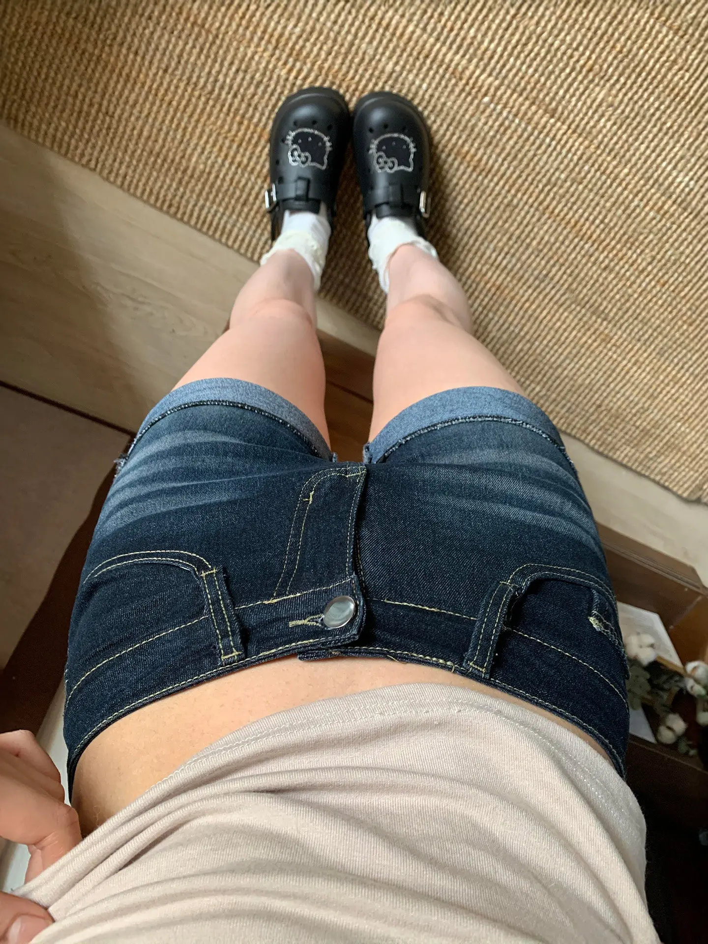 Retro Dark Blue Cuffed Denim Shorts Women's Summer New Large Size Fat MM High Waist Hip Covering A-Line Hot Pants