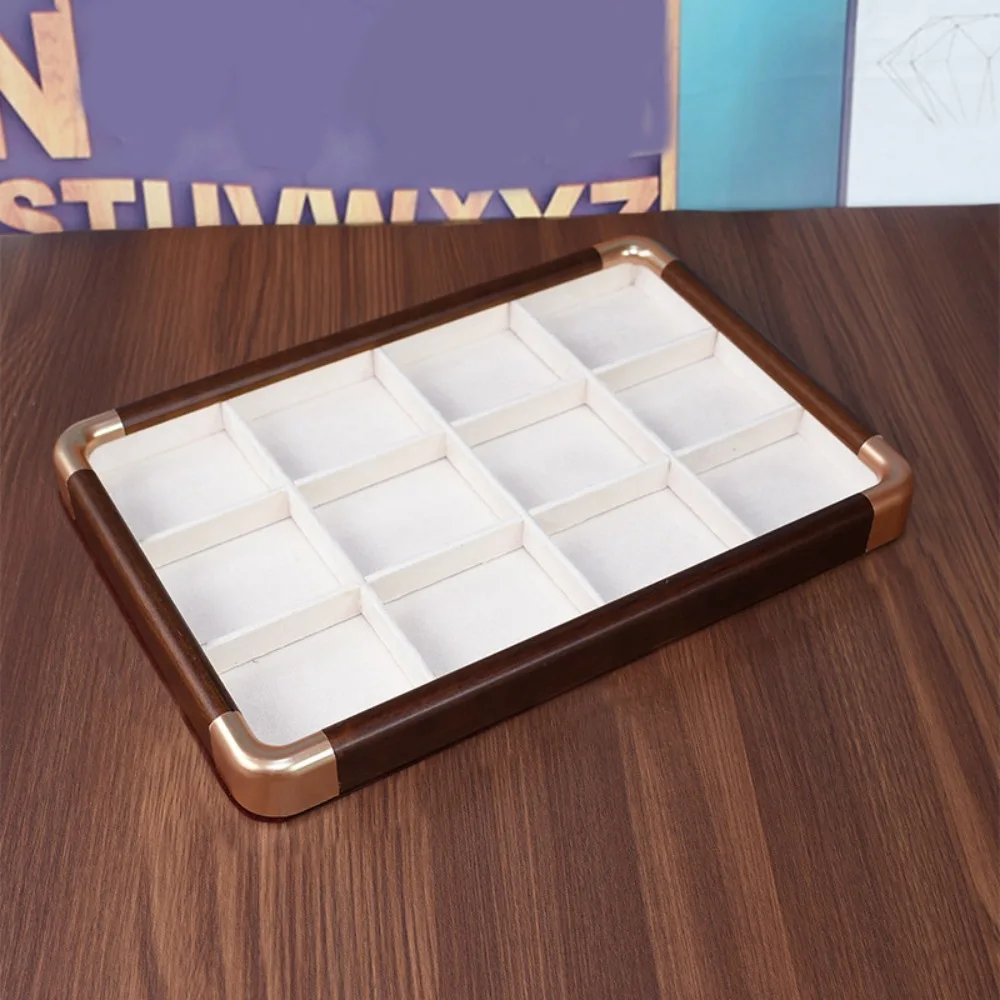 Velvet Wooden Jewelry Tray Large Capacity Necklaces Bracelets Jewelry Organizer Earrings Rings Storage Box Jewelry Display Tray