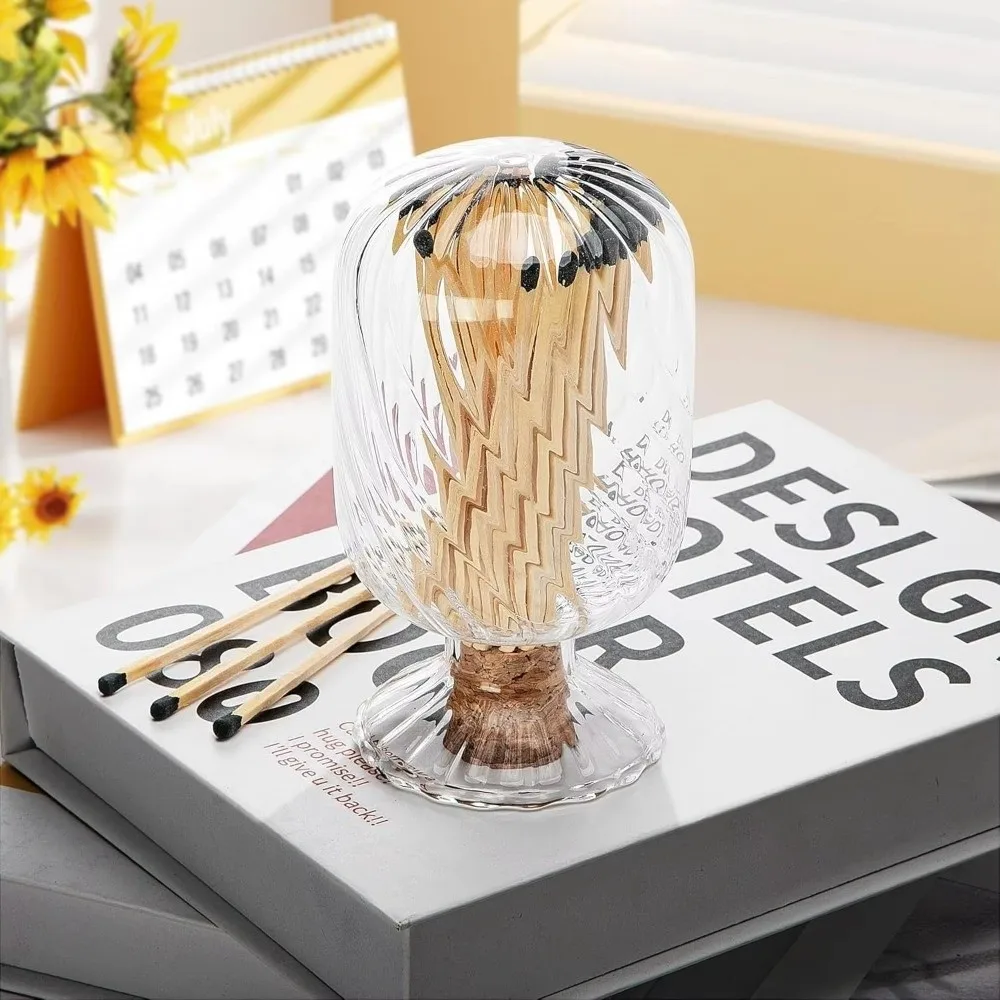 Portable Transparent Storage Jar Spiral Inverted Matchstick Jar Glass Lid Match Holder Organizer Bathroom Decoration