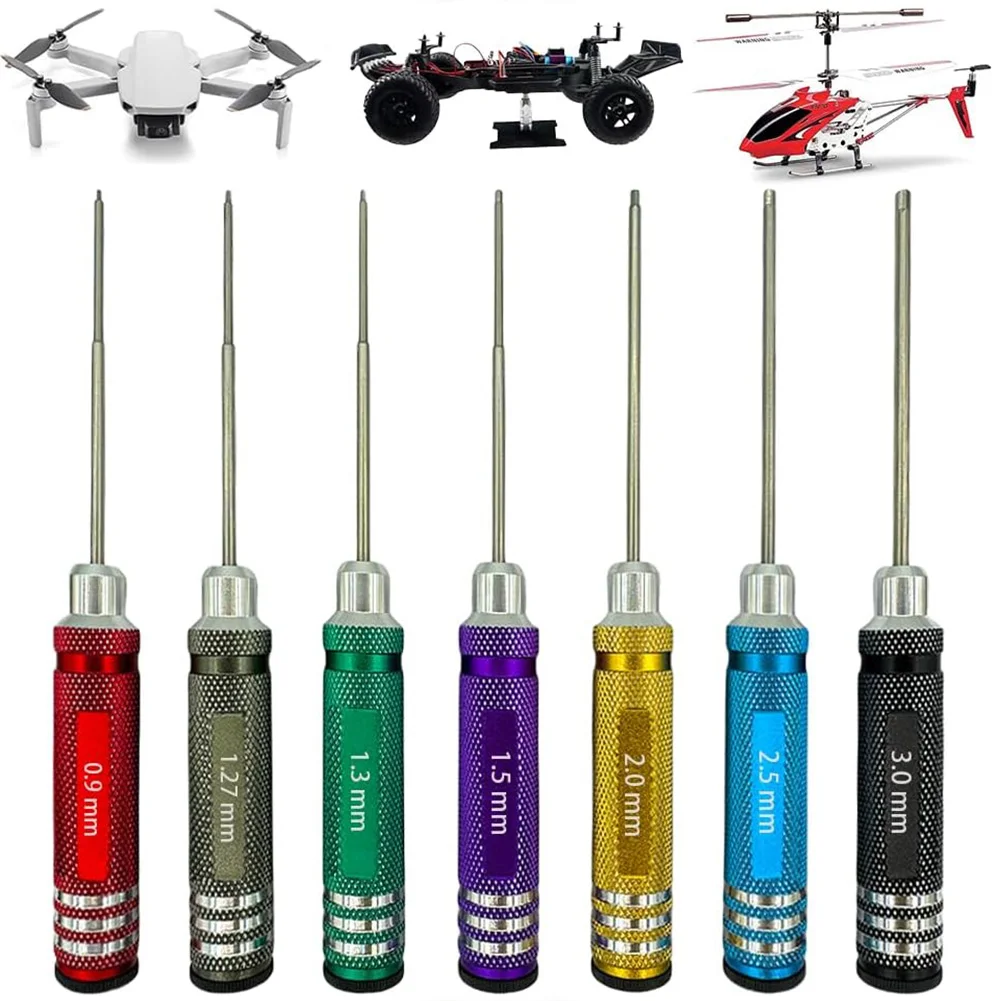 7pcs Colorful Hex Screwdriver Set Precision Repair Tools For Rc Car Models 0.9-3.0mm Hex Screwdriver Set Hand Tools Nutdrivers